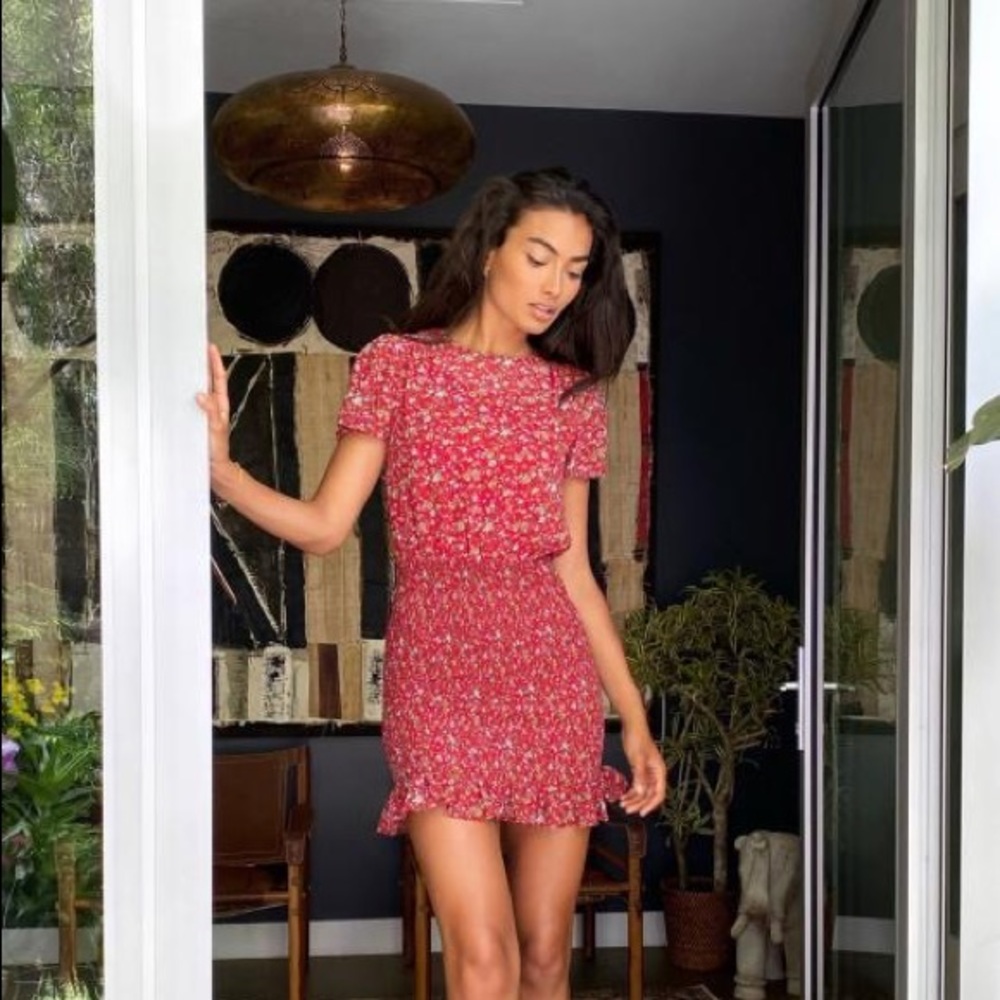 UO Floral Shirred Skirt Mini Dress